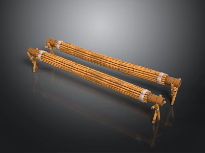 Bamboo Scene Components With Long Strips White Rings And Wooden Supports 3d model