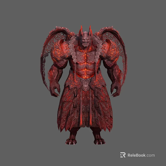 Demon Character With Red Skin Wings Muscular Body And Ornate Robe Design 3d model 