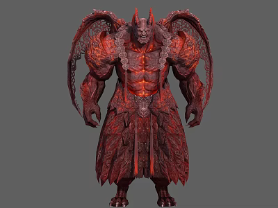 Demon Character With Red Skin Wings Muscular Body And Ornate Robe Design 3d model