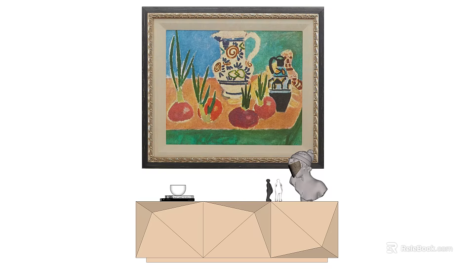Decorative Painting With Vase Vegetables Above Modern Geometric Cabinet Decorations 3d model 