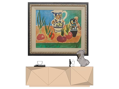Decorative Painting With Vase Vegetables Above Modern Geometric Cabinet Decorations 3d model