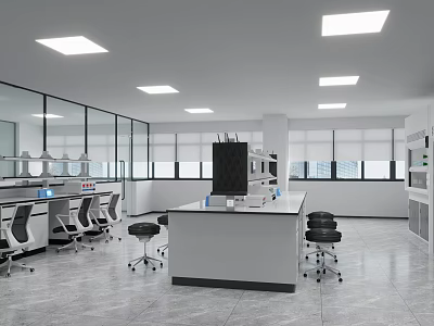 Modern Laboratory With Equipment Workbenches And Chairs 3d model
