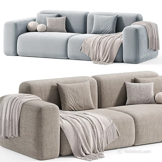 Stylish Two Seater Sofa In Living Room With Decorative Pillows And Soft Blanket 3d model 