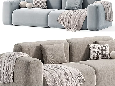 Stylish Two Seater Sofa In Living Room With Decorative Pillows And Soft Blanket 3d model