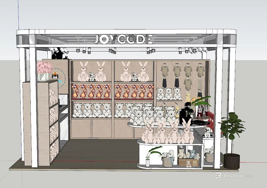 JOY GCD Shopping Mall Store with Rabbit Plush Toys Accessories Display Shelves Green Plants Counter 3d model 