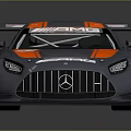 Mercedes AMG Gray And Orange Race Car With 67 Number And Rear Spoiler
