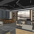Modern Office Interior With Desks Chairs Bookshelves And Mountain View Windows