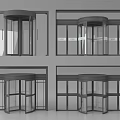 Revolving Door Design With Different Angles And Glass Structure Views