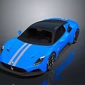 Blue Sports Car With White Stripes Black Roof And Modern Sporty Design