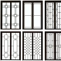 Various Design Decorative Glass Sliding Doors With Geometric Patterns And Dark Frames 3d model