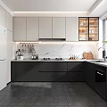 Modern Kitchen Interior With White Black Cabinets Marble Countertop And Appliances