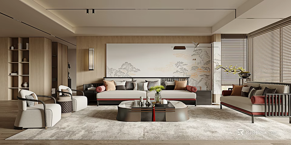 Modern Living Room Interior Design With Sofa Coffee Table And Feature Wall 3d model