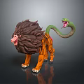 Lion Head Snake Tail Hybrid Creature Character With Orange Body And Green Open Mouth