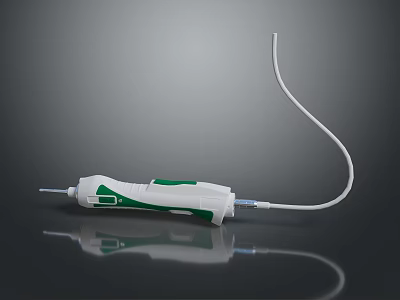 White And Green Medical Injection Pen With Connected Flexible Tube Design 3d model