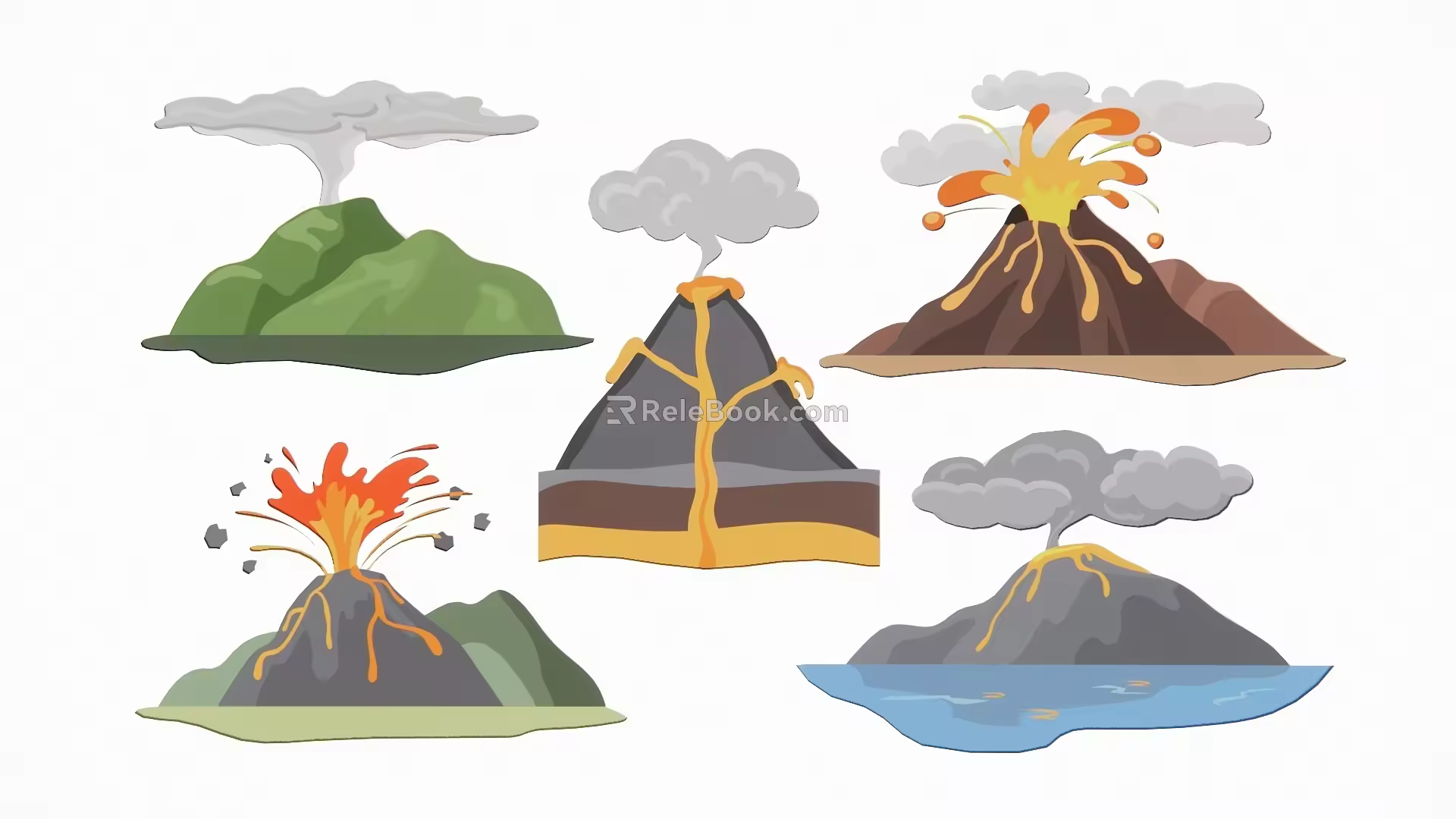 Scene of volcanic eruption smoking magma 3d model