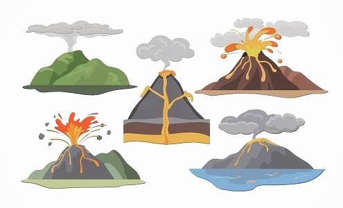 Scene of volcanic eruption smoking magma 3d model