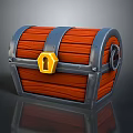 Wooden Treasure Chest With Red Planks Metal Straps Yellow Lock And Handle