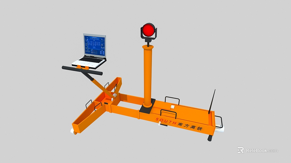 Orange Industrial Equipment With Red Light And Laptop For Power Detection 3d model 