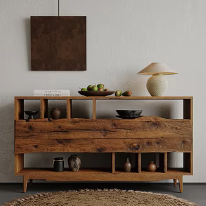 Wind Entrance Cabinet Sideboard Antique Side Cabinet Ceramic Jar Ornaments Table Lamp Fruit Plate 3d model