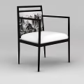 Chinese Style Chair With Black Frame Armrest And Mountain Landscape Backrest White Cushion