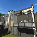 Traditional Chinese Semi Detached Villa With Two Story Glass Windows Balcony And Greenery