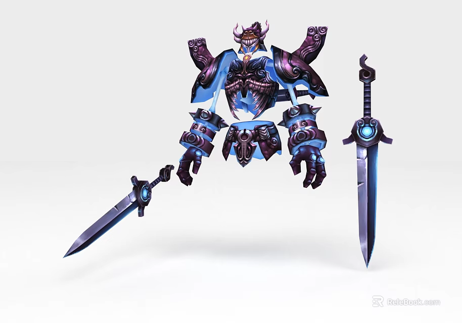 Fantasy Game Movie Character with Horned Helmet Detailed Armor and Dual Swords 3d model 