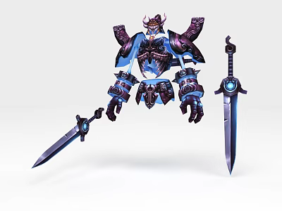 Fantasy Game Movie Character with Horned Helmet Detailed Armor and Dual Swords 3d model