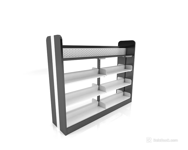 Modern Minimalist Bookcase With Black Frame White Shelves And Perforated Top Panel 3d model 