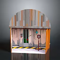 Parking Meter Installed At Small Building With Arched Roof And Green Door