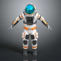 Man In 3D Rendered Astronaut Suit With Orange White Stripes And Blue Helmet