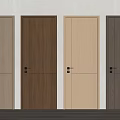 Four Different Colors Wooden Hinged Doors in Modern Interior with Light Wall and Wooden Floor