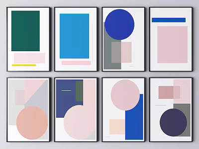 Abstract Geometric Wall Art Prints With Various Colors And Shapes For Home Decor 3d model