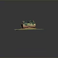Rusted Car Frame Wreckage on Green Orange Textured Surface with Weathered Metal