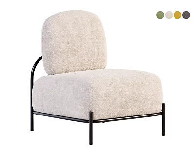 Beige Plush Single Sofa With Black Metal Legs And Color Options 3d model