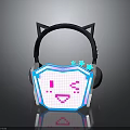 Cute Cat Ear Headphones With Pixel Art Smiley Face And Star Decorations