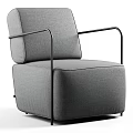 Modern Single Sofa with Beige Fabric Upholstery and Black Metal Armrests Design