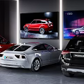 Modern Auto Showroom With Red White Black Cars Background Display Screens Modern Lighting Clean Environment