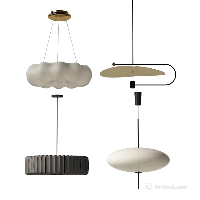 Modern Pendant Lights Featuring Various Stylish Designs Including Cloud Shape Fabric And Metal Frames 3d model