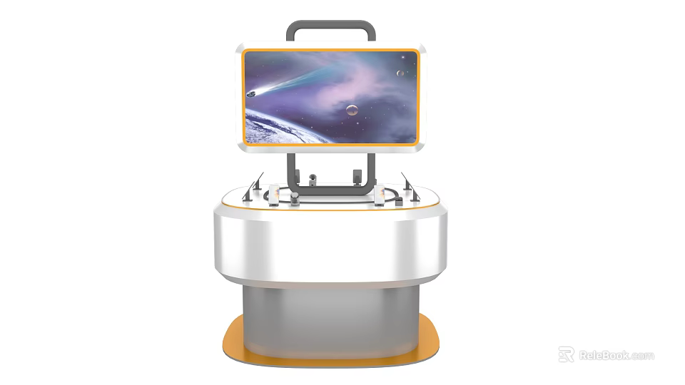 Modern Art Installation With Digital Screen Showing Cosmic Scenery On Round Base 3d model