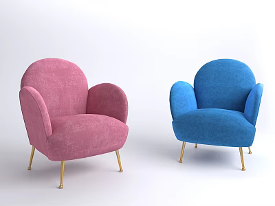 Stylish Pink And Blue Armchairs With Curved Armrests And Gold Legs Design 3d model
