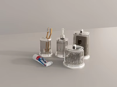 Modern Design Clear Acrylic Bathroom Accessories With Toothbrush Holder Soap Dispenser And Toothpaste 3d model