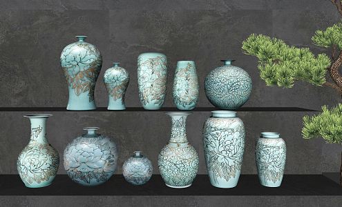 New Chinese Ceramic Ware Ceramic Ware Bottle Combination 3d model