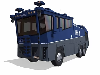 Blue Heavy Duty Truck with Roof Warning Lights HH1 Marking and Multiple Windows 3d model