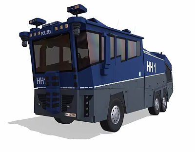 Blue Heavy Duty Truck with Roof Warning Lights HH1 Marking and Multiple Windows 3d model