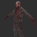 Man in Bloodstained Dark Colored Uniform With Torn Details And Battle Worn Appearance
