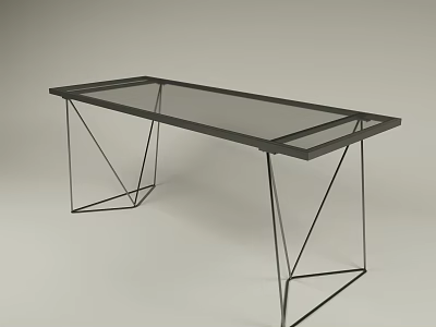 Modern Glass Top Desk With Geometric Metal Frame And Sleek Structure 3d model