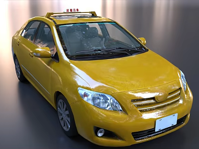 Yellow Sedan Car Exterior With Red Roof Light And Front View Design 3d model