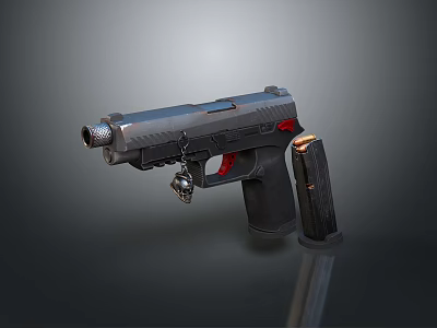 Modern Tactical Pistol With Black Frame Red Accents And Textured Grip 3d model