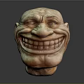 Detailed Man Face Sculpture With Exaggerated Expression Wrinkles And Wide Smile