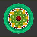 Fresh Fruit Decorated Cake with Strawberries Kiwis and Orange Slices on Green Plate